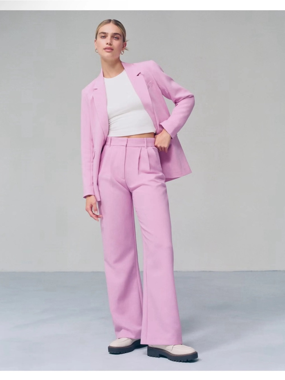 Abercrombie & Fitch Sloan Pant Pastel Pink High-Waist Wide-Leg Pants